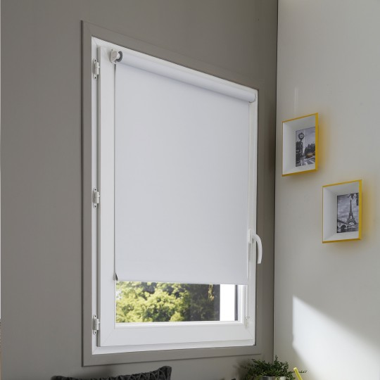 Store enrouleur occultant sans percer - Blanc perle