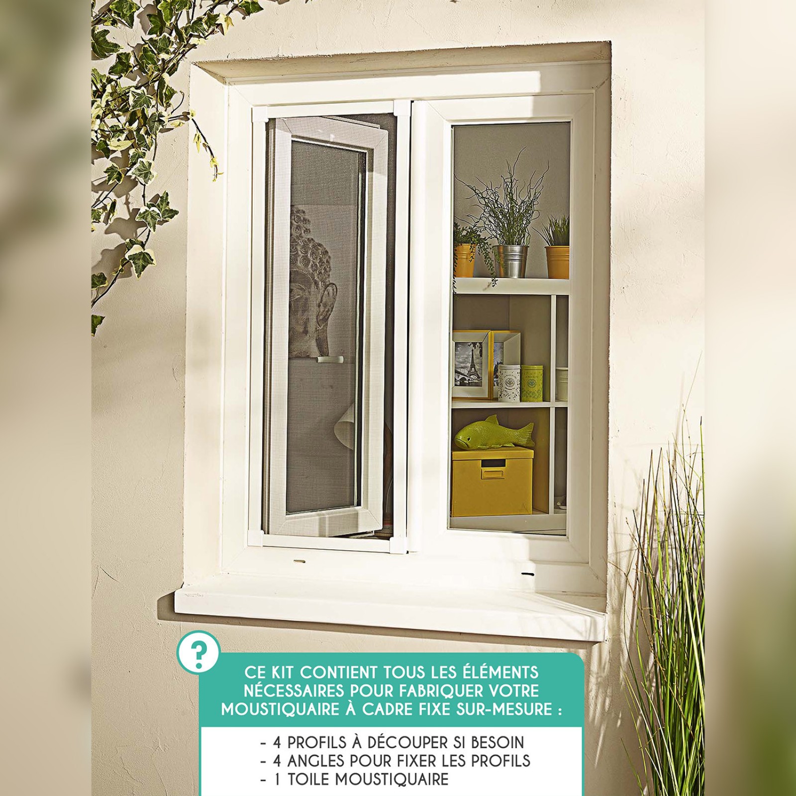 Moustiquaire fixe alu blanc sans perçage tout inclus | Protecta