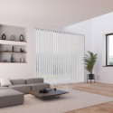 Ambiance store avec lamelles verticales 89mm Screen blanc sans chainette pour store californien
