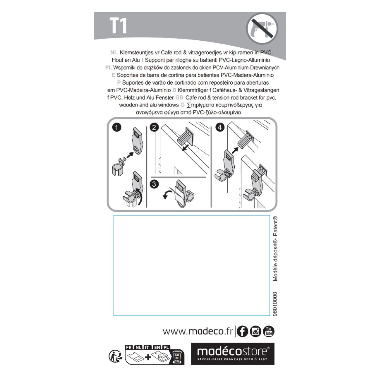 Lot de supports à serrer transparents pour tringle à rideau et vitrage